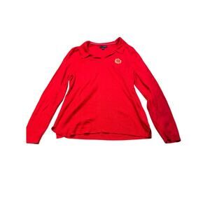 Tommy Hilfiger Long Sleeve‎ Red Knit Polo Shirt Embroidered Crest Womens XL